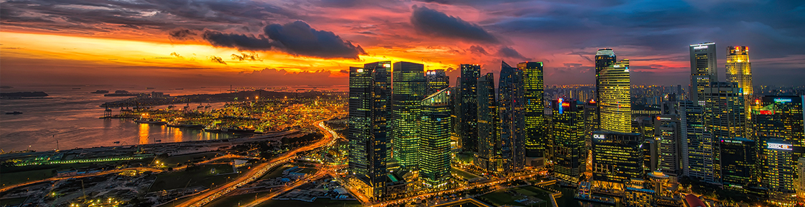 Sunset over modern smart city in asia.